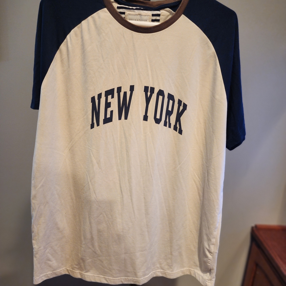 Cream‎ and Navy Raglan Short Sleeve Tee with 'New York' Print